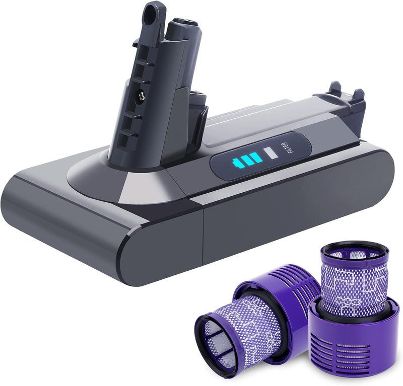 Biswaye Upgraded 25.2V 5.0Ah V10 Replacement Battery Compatible with Dyson Cyclone V10 SV12, V10 Animal, V10 Absolute, V10 Allergy Cordless Vacuum Batteries, Comes with 2 Filters - Image 1